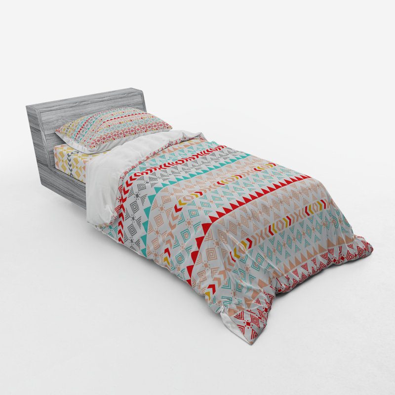 Tribal Eclectic Geometric Shapes Duvet Cover, Twin Duvet Cover + 2 Additional Pieces