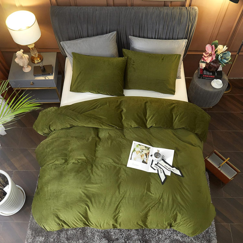 Velvet  Duvet Cover Set 3Pcs Luxury Comforter Cover, King Duvet Cover + 2 King Pillowcases, Emerald Green