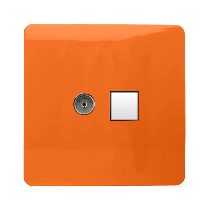 Trendi Switch 2 Gang Female TV Co-Axial & RJ45 Cat 5e PC Ethernet Sockets, Orange