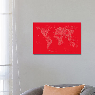 Font World Map (Red) by Michael Tompsett - Wrapped Canvas Painting