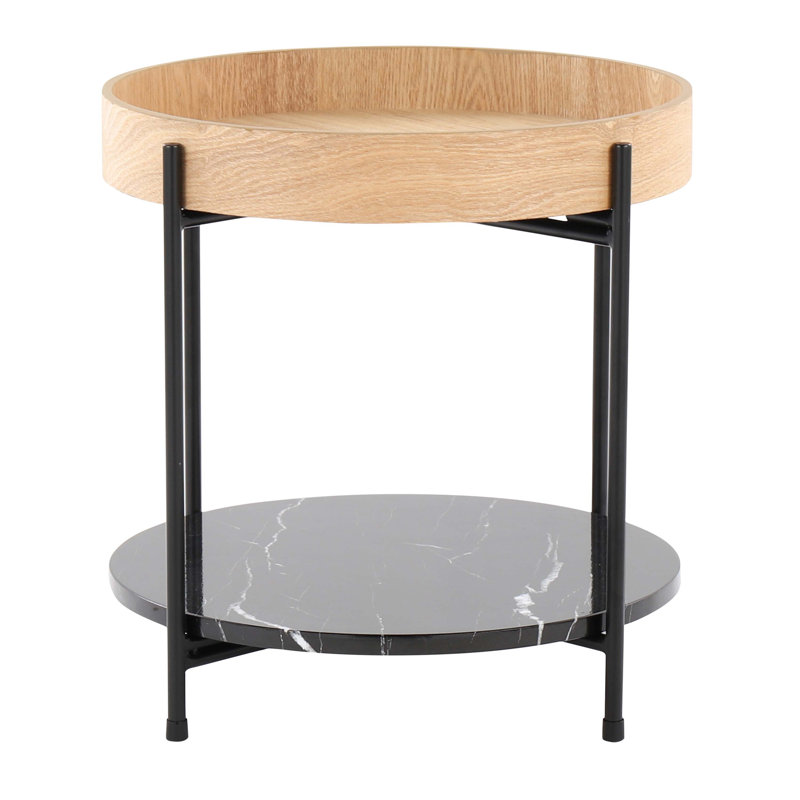 Greely Wood Tray Top End Table with Faux Marble Accents