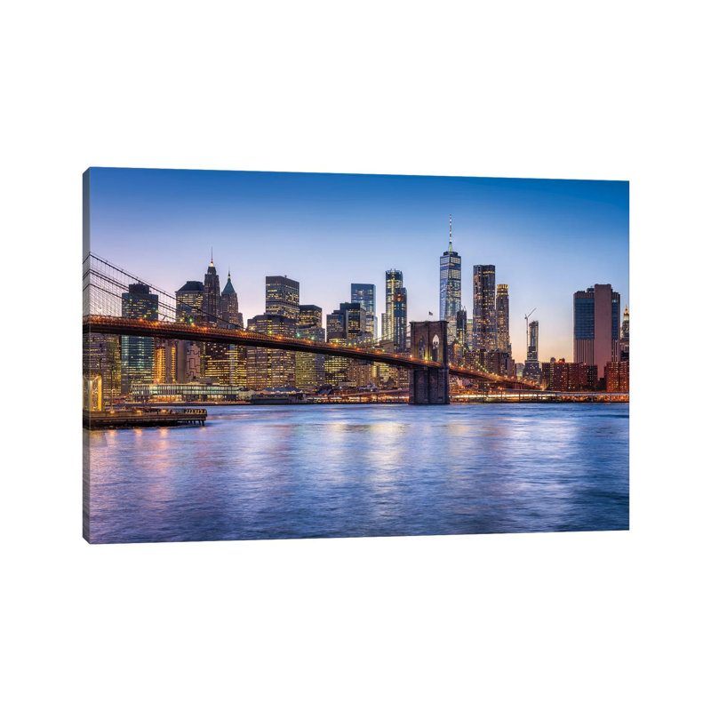 Brooklyn Bridge And Manhattan Skyline At Dusk by Jan Becke - Wrapped Canvas Print, 152.5 cm H x 101.5 cm W