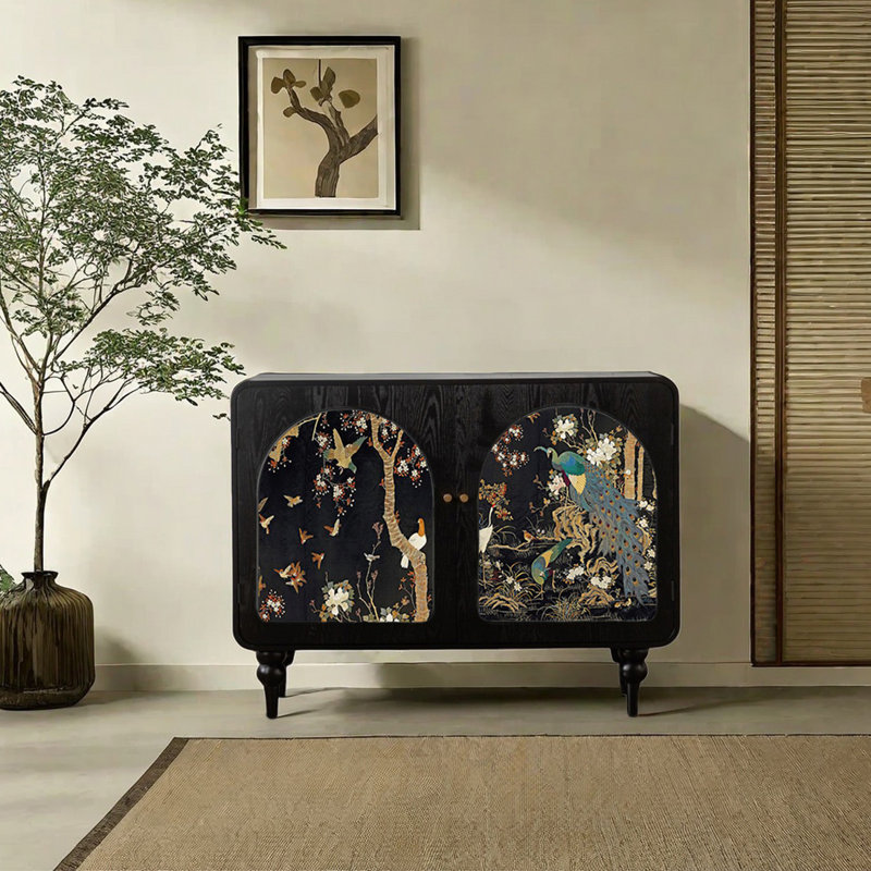 Armoire d'appoint grande capacité à motif artistique, Noir