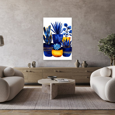 «Vibrant Blue Botanicals Abstract Modern Vibrant Succulent Nature Landscape», reproduction d'art mural