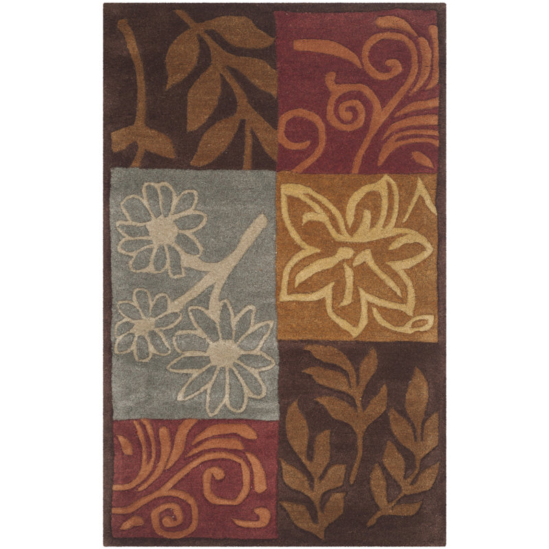 Hodgson Hand Tufted Wool/Cotton/Latex Floral Rug in Red/Brown/Gray, Rectangle 2'6" x 4'
