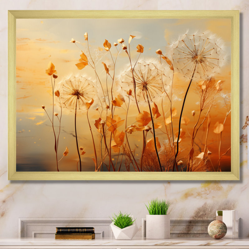 «Orange Dandelion Dreams I», reproduction d'art sur toile encadrée, Cadre doré à une seule photo