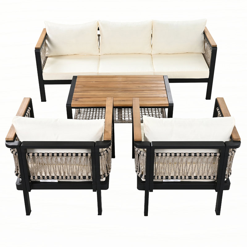 4 Pieces Outdoor Sectional Sofa Set 5-person Patio Seating Group Outdoor Conversation Set with Cushions and a Coffee Table for Patios, Gardens, or Balcony