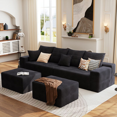 Canapé modulaire en forme de nuage de 140 po avec 2 repose-pieds, canapé rembourré minimaliste moderne, canapé de coin en U confortable pour le salon, canapé de coin à assise profonde, sans assemblage requis, 6 places