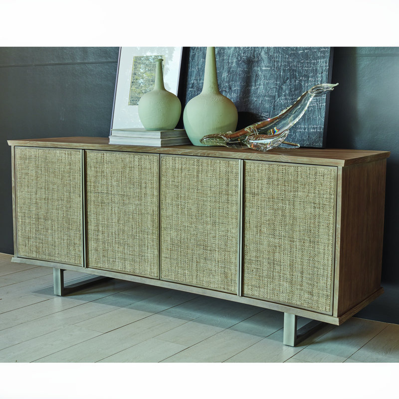 Delphi Curved Front Grey Cerused Ash Media Cabinet with Pewter Accents
