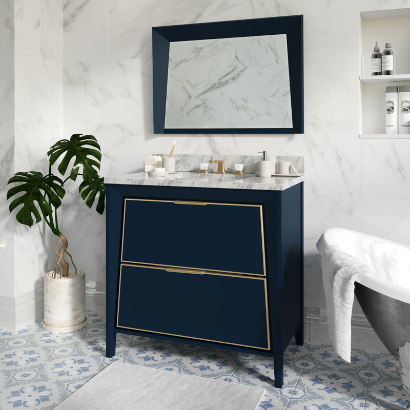 Ensemble de meuble-lavabo simple 36 po Cheatwood, Bleu marine