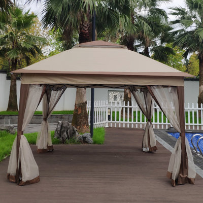 Pop Up Gazebo Canopy 11x11ft. Mesh Net Side Walls For Protection. Steel Construction. . For Patio, Garden. Coffee Outdoor 11x11ft, Rust- Frame - Double Layer Top, Backyard, Camping, Show