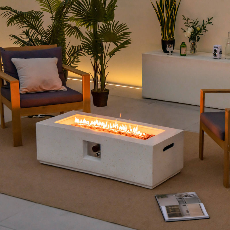 Table de foyer d'extérieur au propane, Blanc, H 13 po x l 42 po x P 17 po