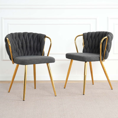 Chaise de salle à manger moderne simple en lin, chaise de table pour étudiant à dossier de tabouret à la maison, pieds de chaise en métal galvanisé, convient pour la cuisine, la salle à manger et la chambre à coucher, ensemble de 2