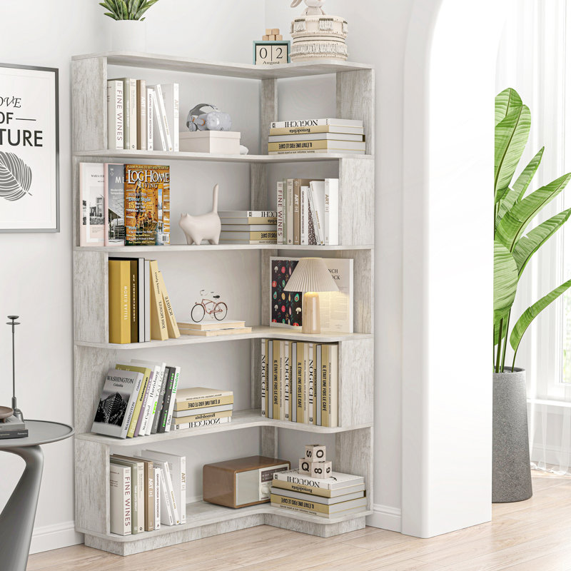 Bibliothèque de coin étendue avec rangement ouvert, Light Gray