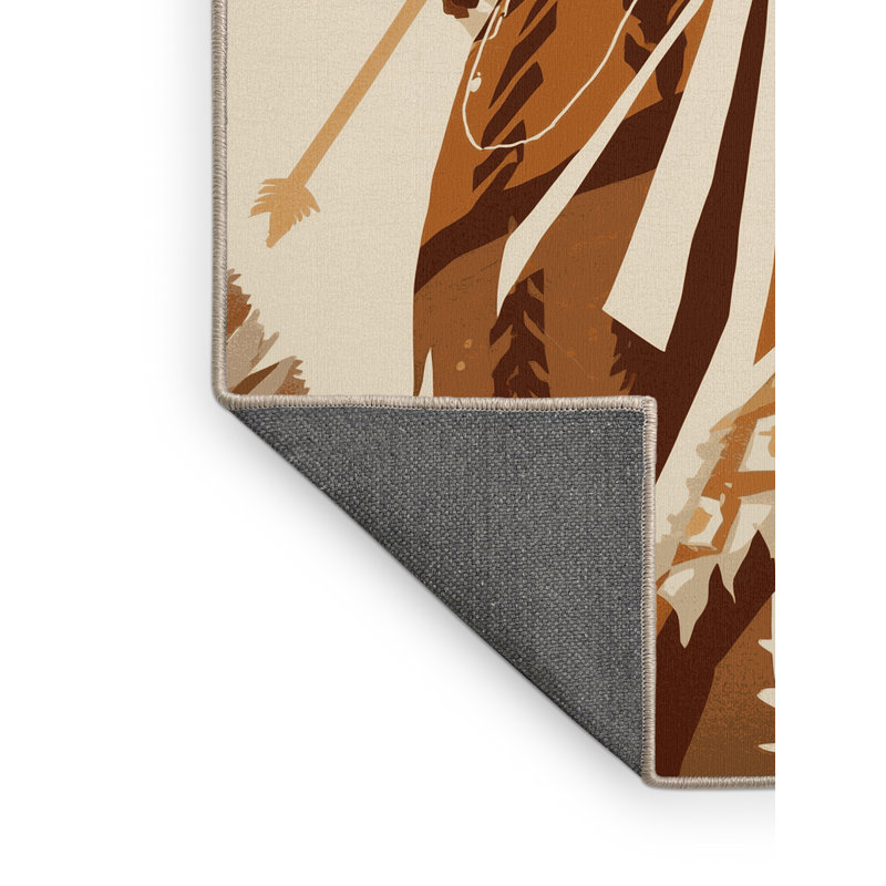 Soft Plush Dupree Two Spirit Warrior Bohemian Block Print Area Rug in Beige – Beige Binding, 7x10
