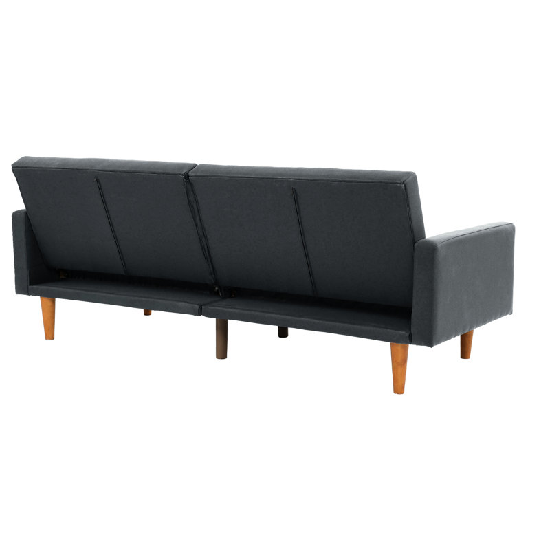 Adjustable Gray Fabric With Black Faux Leather Edging And Solid Wood Base Decorated Robust Foundation