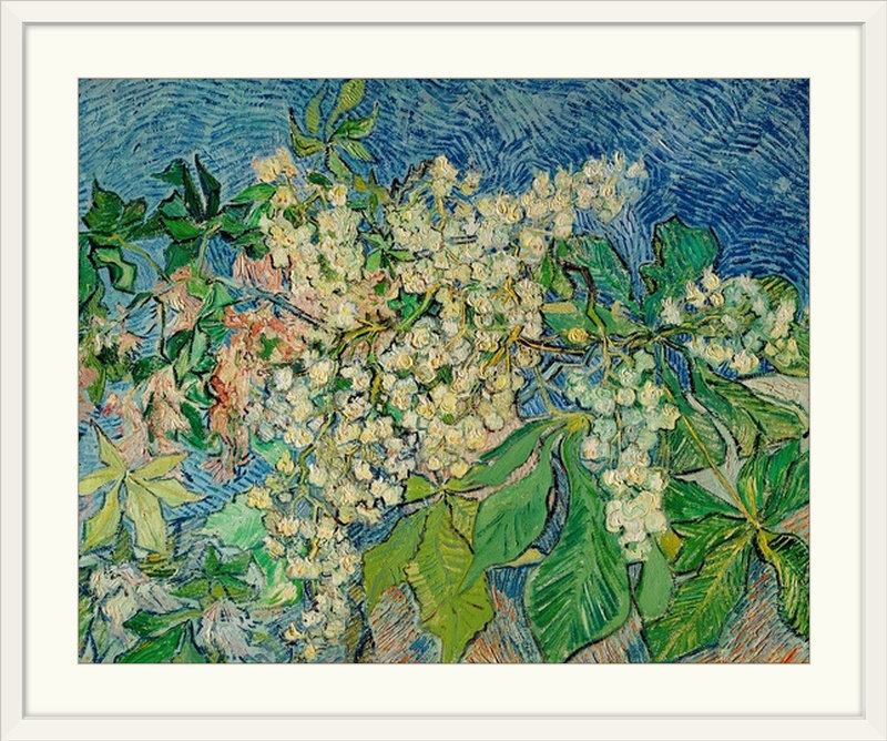 «Blossoming Chestnut Branches», 1890 par Vincent Van Gogh - reproduction d'art, H 24 po x l 28 po x P 1 po, Cadre blanc