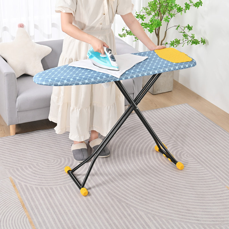 Adjustable Height Black Metal Ironing Board with Blue Cover