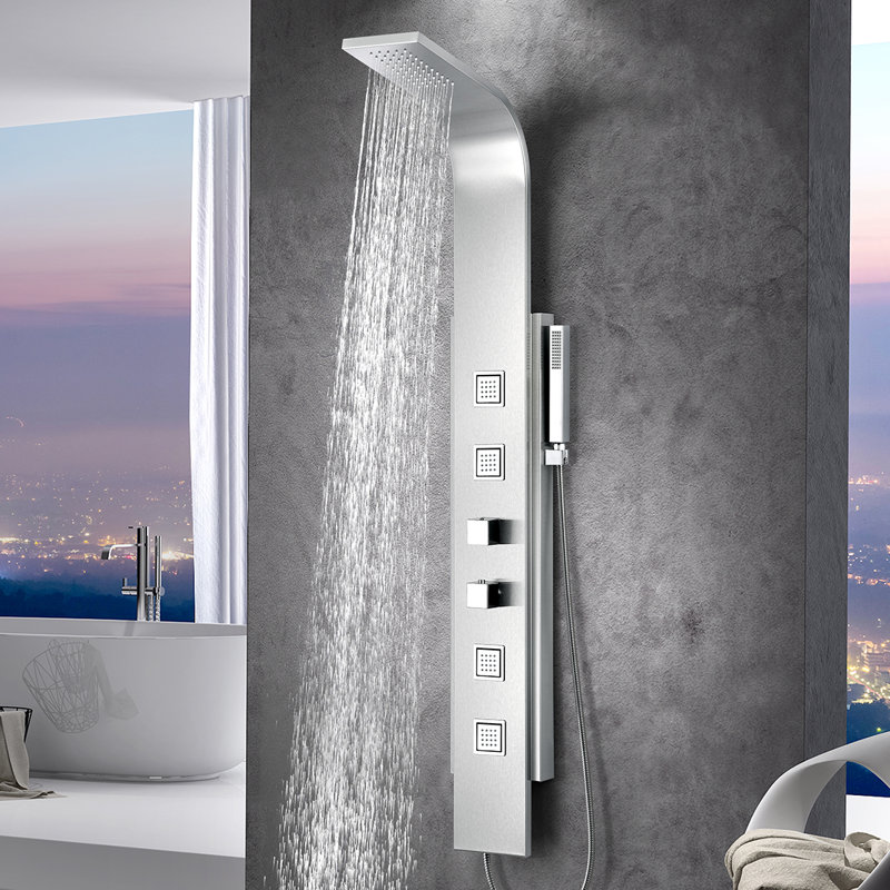 Visor Series 60'' Brushed Steel Shower Panel with Body Jets