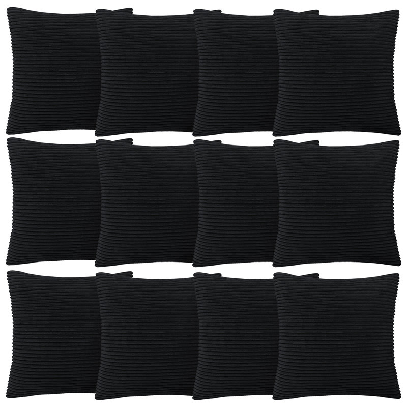 Aspire Homeware Striped Square Velvet Cushion Cover, Black, Pack of 12