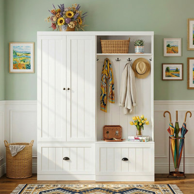 Hall Tree Set With Strong Storage And Metal Hooks