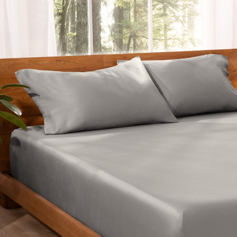 2 Piece Tencel Guest Room Pillowcase Set, 2 Standard Pillowcases, Light Gray