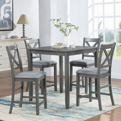 5 Piece Dining Table Set For 4, Counter Height Kitchen Table Set With Square Table