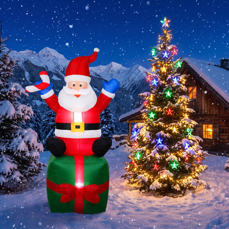 6ft Inflatable Santa Claus with Gift Box – Outdoor Christmas Yard Decoration with Blower for Garden, Patio & Lawn
