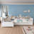 Twin Size L-Shape Corner Daybed For Two With Storage Drawers And Built-In Bookshelf, Space-Saving Wooden Bed Frame.-289782076