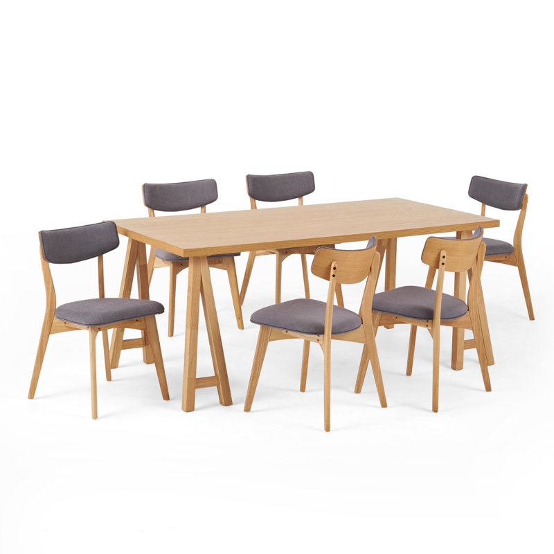 6 - Person Four Leg Dining Set, Natural Oak, Dark Gray
