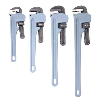 Adjustable Aluminum Pipe Wrench Set - 4-Piece Light Gray Plumbing Tool Kit