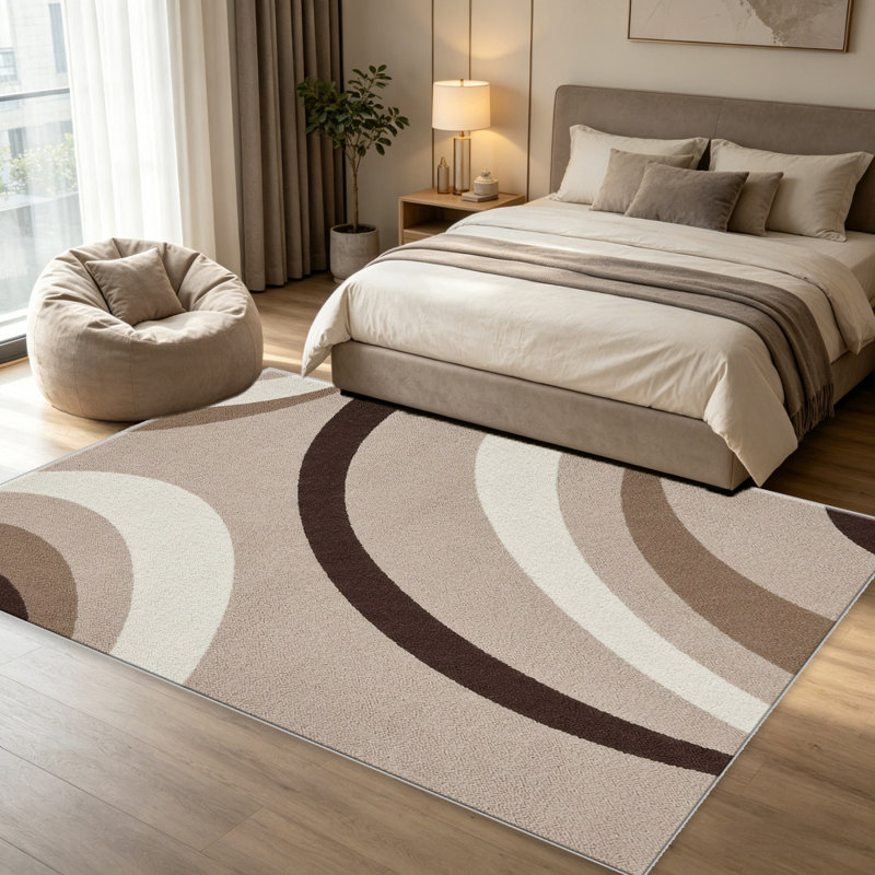 Beige Curve Minimal carpet-easy to clean, machine-washable, soft and comfortable; suitable for door mats, kitchens, living rooms, bedrooms, corridors, and laundry areas. Easy to clean, durable carpet for home decoration.