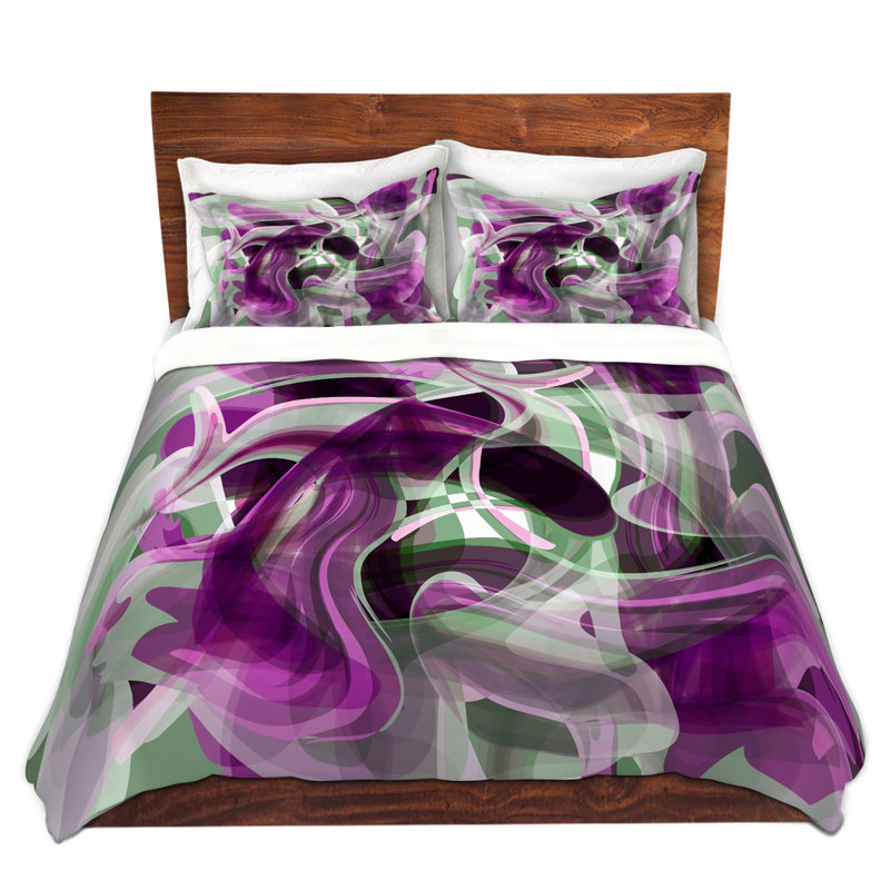 Ensemble de housse de couette ocean, 1 housse simple + 1 taie standard, Mauve / Blanc