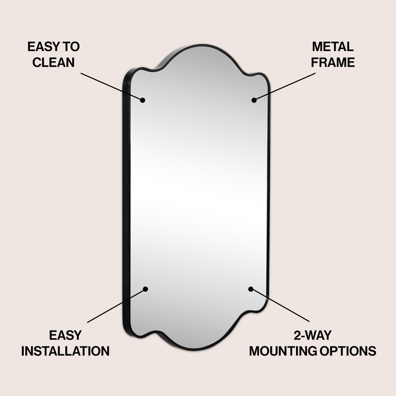 Louisa 24 in. W x 36 in. H Medium Scalloped Rectangular Metal Framed Wall Mirror for Bathroom Vanity or Entryway, Black