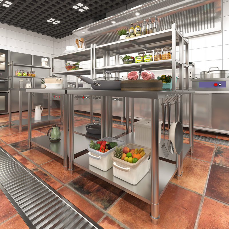 Table de préparation en acier inoxydable avec tablettes 30 po x 24 po pour cuisine commerciale