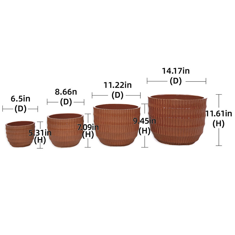 Ensemble de 3 pots de fleurs cannelés en céramique, pot de fleurs moderne, Corail