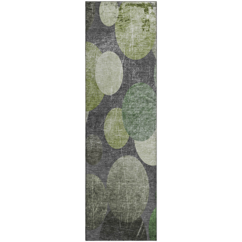 Premium Machine Washable Cerrito AMF556 Green Rug, Runner 2'3" x 7'6"