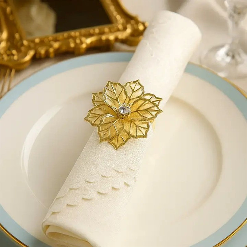 Ensemble de 4 anneaux de serviette en métal doré, Or