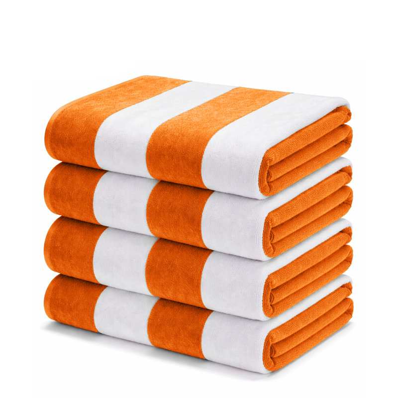 Cotton Cabana 4-Piece Standard Size Towel/Chaise Lounge Chair Cover, Orange, Beach Towel - 4 Pack