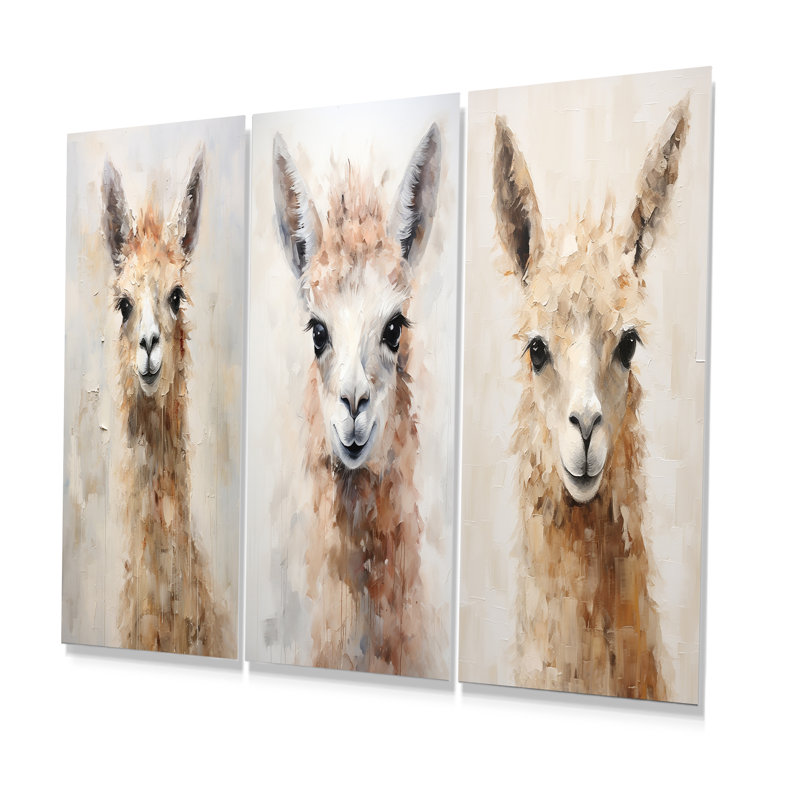 Minimalisme grunge Alpaca Portrait - Alpacas, ensemble de 3 reproductions d'art en métal, H 28 po x l 36 po