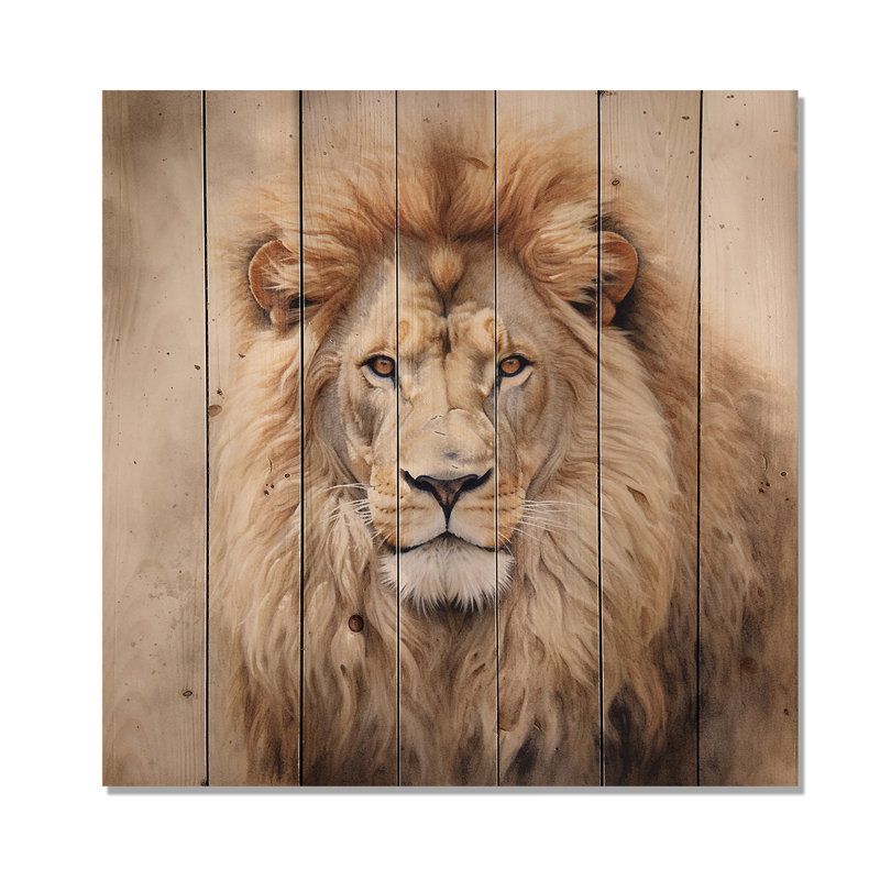 Shanequa féroce lion II sur bois, H 25 po x l 25 po x P 0,78 po