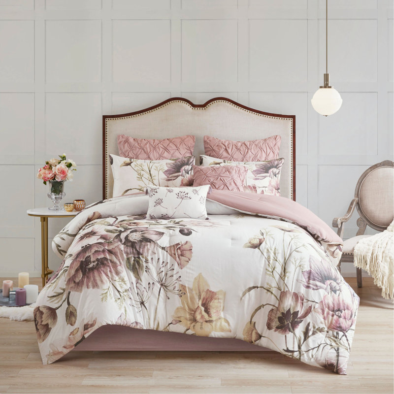 Ensemble d'édredon en coton 8 pièces rosé, Grand édredon et 7 pièces supplémentaires