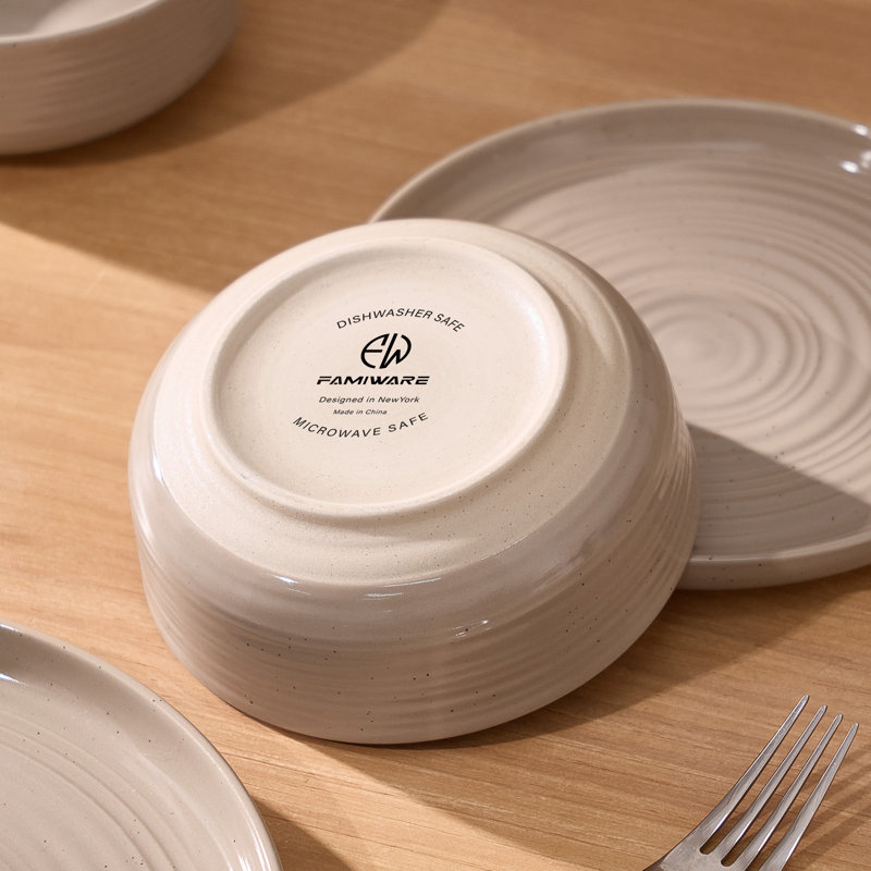 12-Piece Stoneware Dinnerware Set, Cinnamon Brown