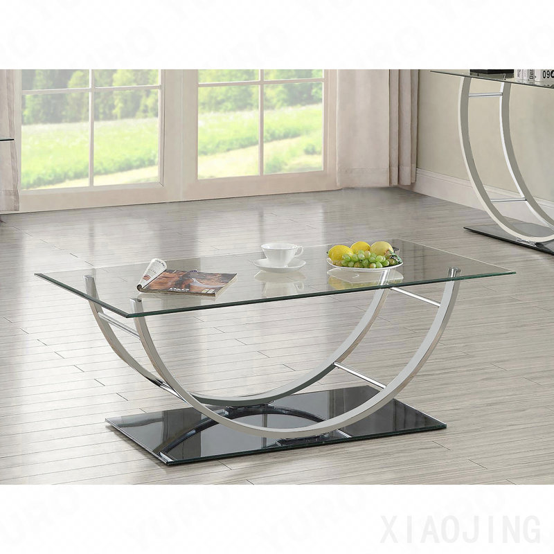 Chrome Rectangular U-Shaped Glass Top Coffee Table
