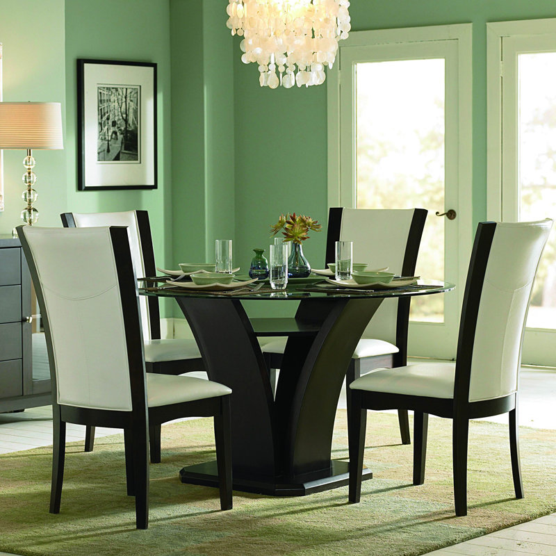 Crim Round Glass Top Solid Wood Base Dining Table
