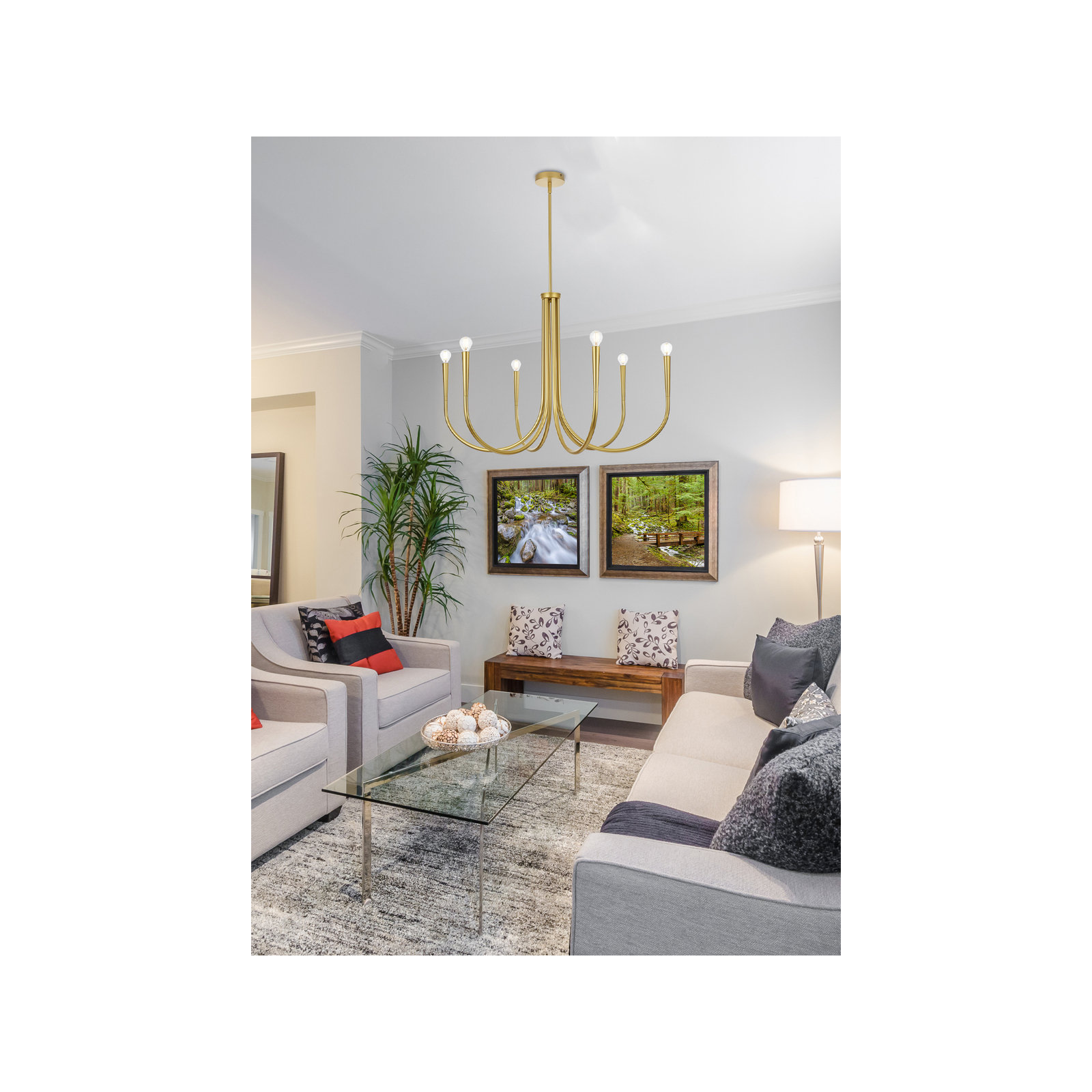 Catalena 6 - Light Dimmable Classic/Traditional Chandelier, Brass, 24.5" H x 36" W x 36" D
