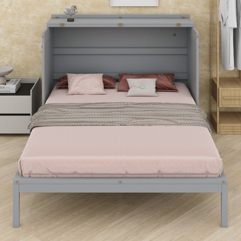Lit escamotable peu encombrant avec tiroir, prises et ports USB, Gris