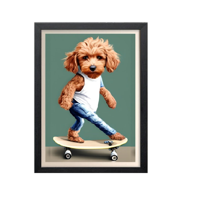 Cute Cockapoo Print - Cockerpoo On Skateboard Picture - Puppy Dog Skateboarding