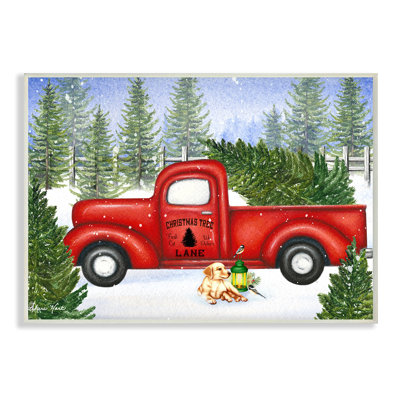 " Holiday Christmas Tree Lane Pickup Truck With Dog And Lantern "