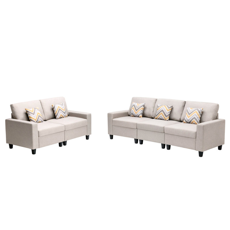 Ensemble de salon en tissu 95,5 "beige avec ensemble de coussins de siège confortables et interchangeables